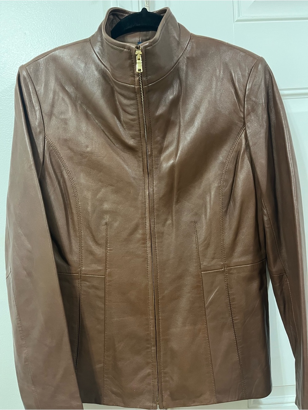 Cole Haan Brown Leather Zip Jacket